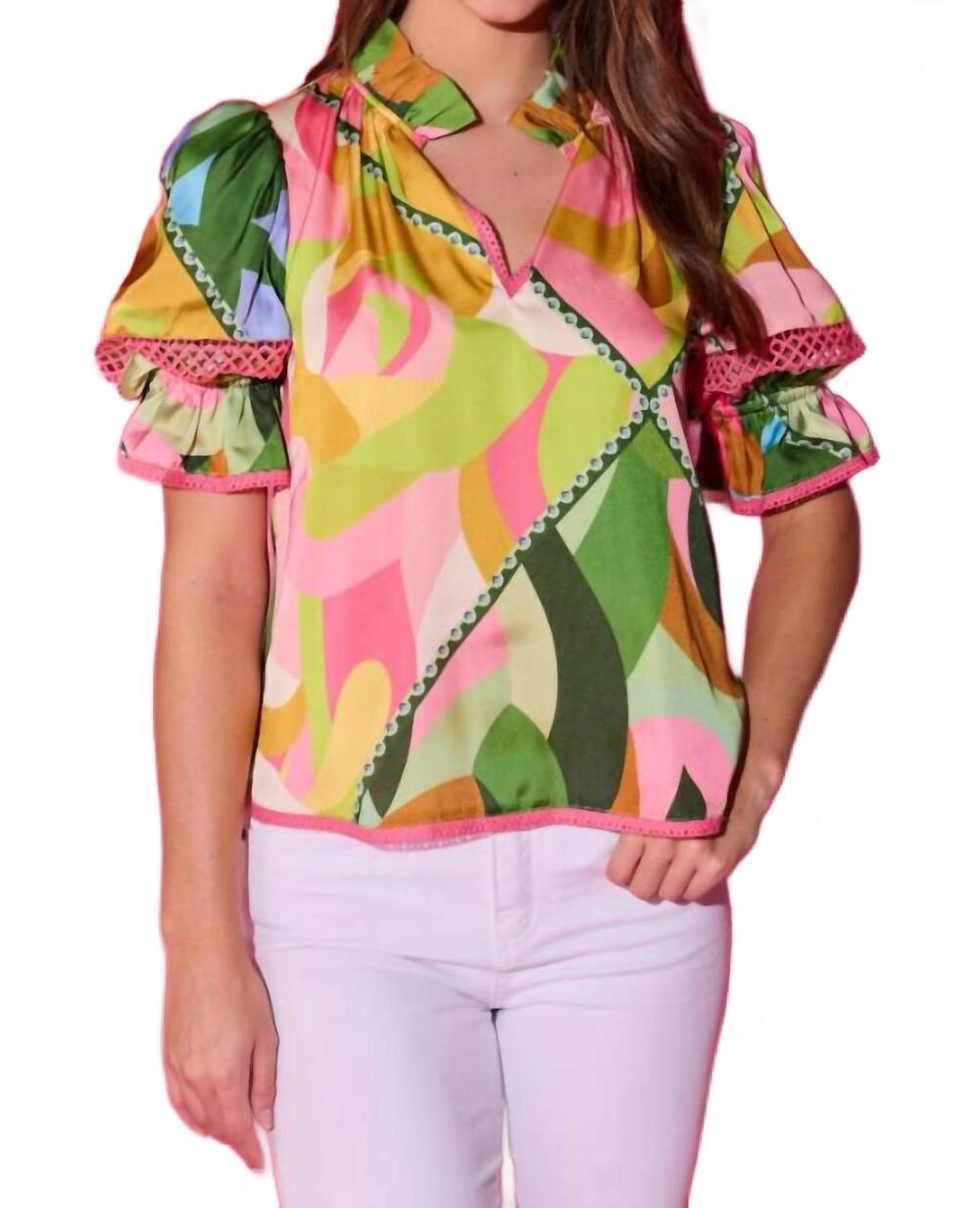 NEW ALDEN ADAIR lottie puff sleeve top in hall of mirrors